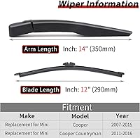 Vista 2 de Repuesto para vehículos Mini Cooper R56 2007-2015, Cooper Countryman R60 2011-2016 - Juego de limpiaparabrisas trasero - OTUAYAUTO Factory OEM