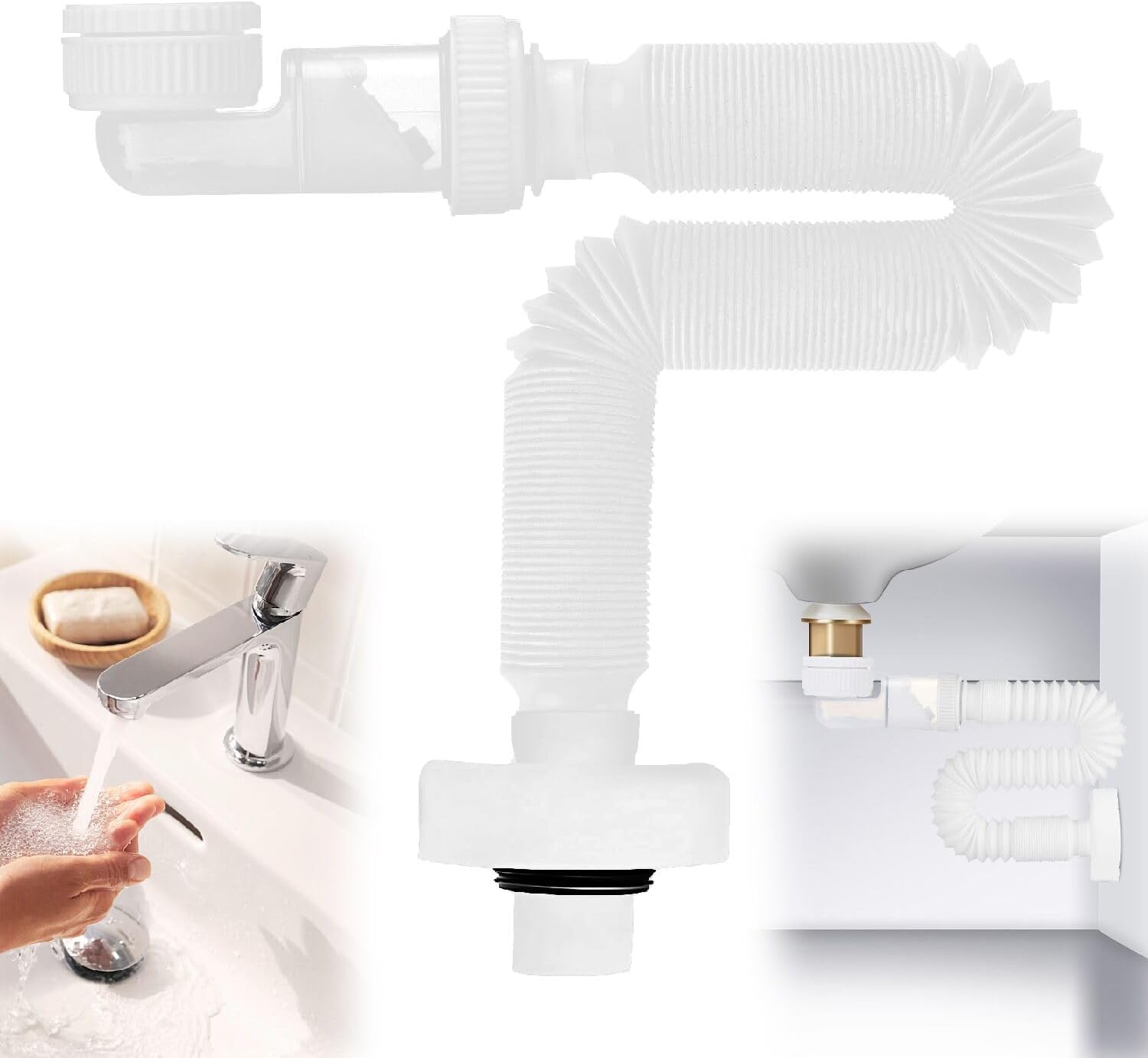 1 1/4 Zoll Flexibler Siphon - Raumsparsiphon Für Waschbecken & Küchenspüle