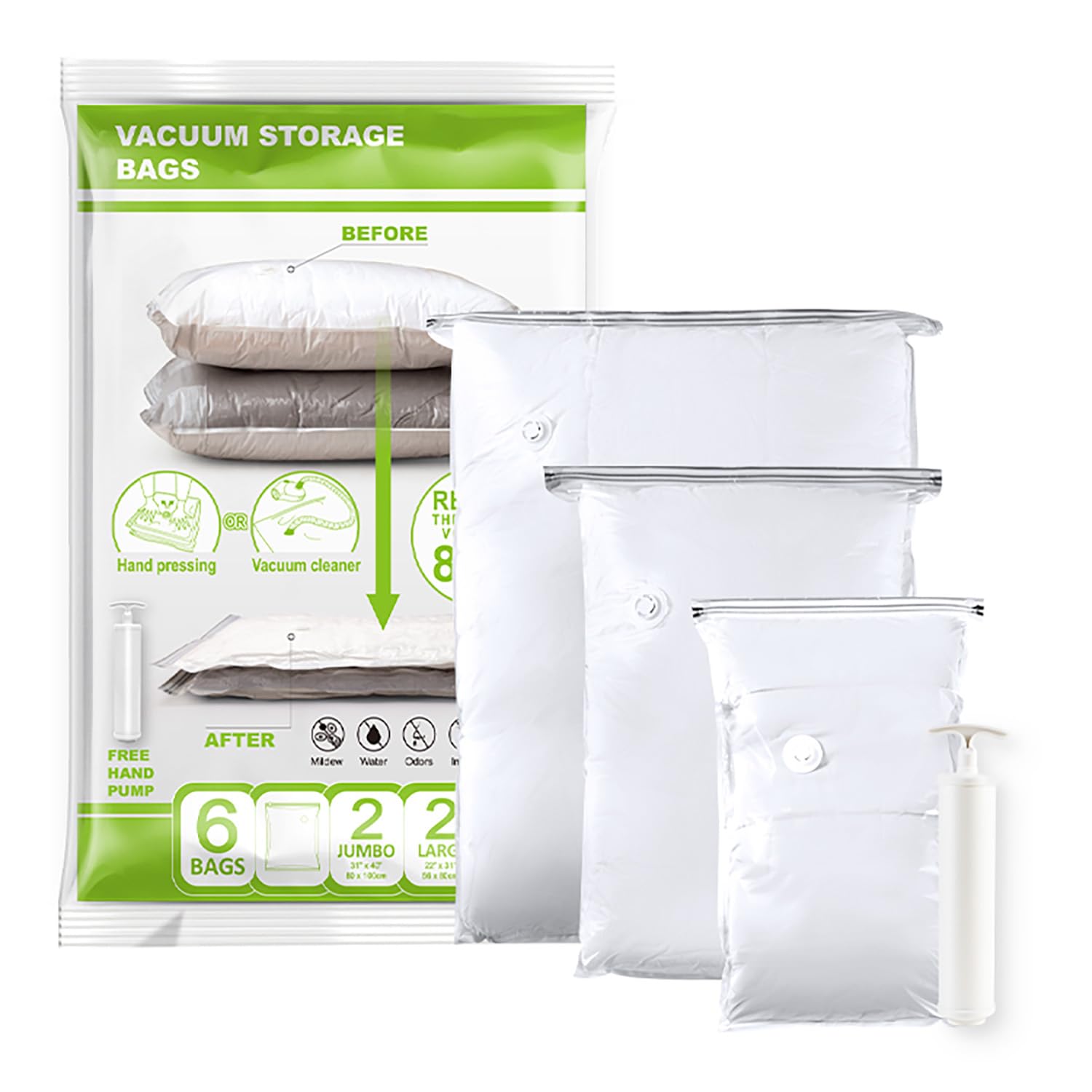 Magic Park Vacuum Storage Bag Vacuum Storage Bag 6 Space Saver Bags with Free Hand Pump Vacuum Storage Bags Compression Bags Space Saver Vacuum Bag for ing Clothes Travel (6)