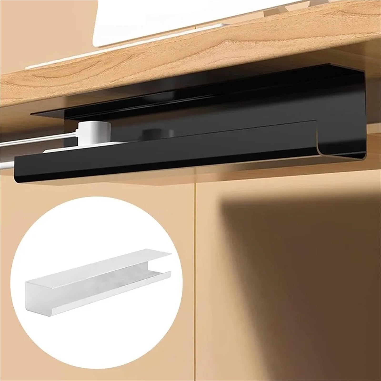 Vassoio for la gestione dei cavi sotto scrivania in acciaio | Bianco Nero 40-55 cm sotto la scrivania: staffa for scatola di immagazzinaggio for la gestione dei cavi(40cm White)