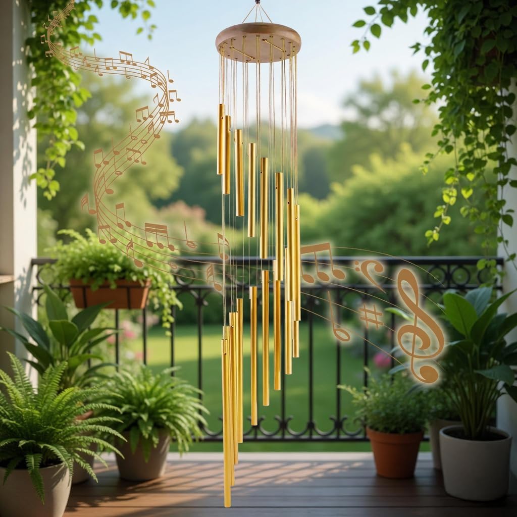 Paradigm Pictures 18-Pipe Big Wind Chimes for Home | Golden Wind Chime for Balcony & Garden | Elegant Home Décor Hanging Gift 1