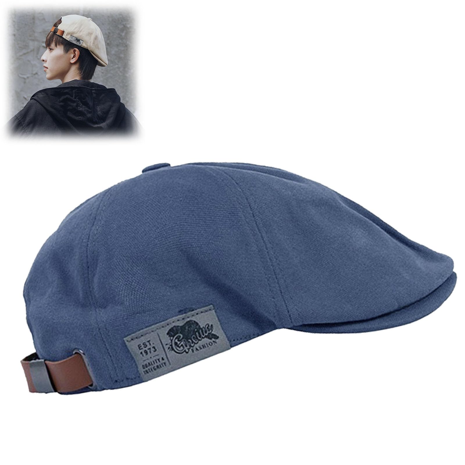 behound Retro Vintage Street Beret Cap, 2023 Trendy Men's Flat Adjustable Beret Hats, Newsboy Hats for Men(Blue)