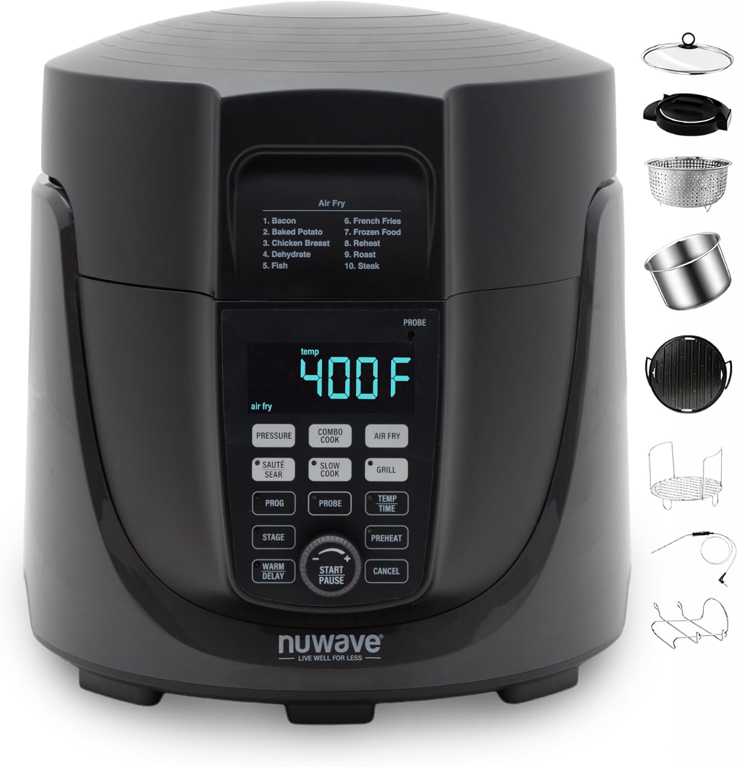 Nuwave Duet Electric Pressure Cooker & Air Fryer Combo with Smart Probe | Stainless Steel 6-Quart Cooker, 4-Quart Air Fryer, 300+ Presets, Roast, Bake, Grill, Sear, Steam, Slow Cook, Warm, Dehydrate