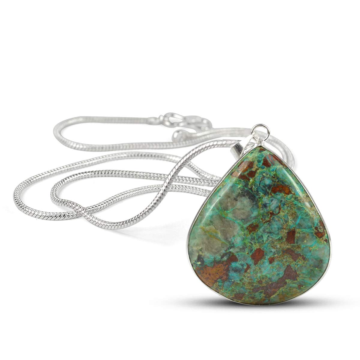 Reiki Crystal ProductsAAA Chrysocolla Pendant Oval Shape Crystal Stone Locket - Pendant with Metal Chain for Reiki Healing and Crystal Healing Gemstone for Unisex (Color : Multi)