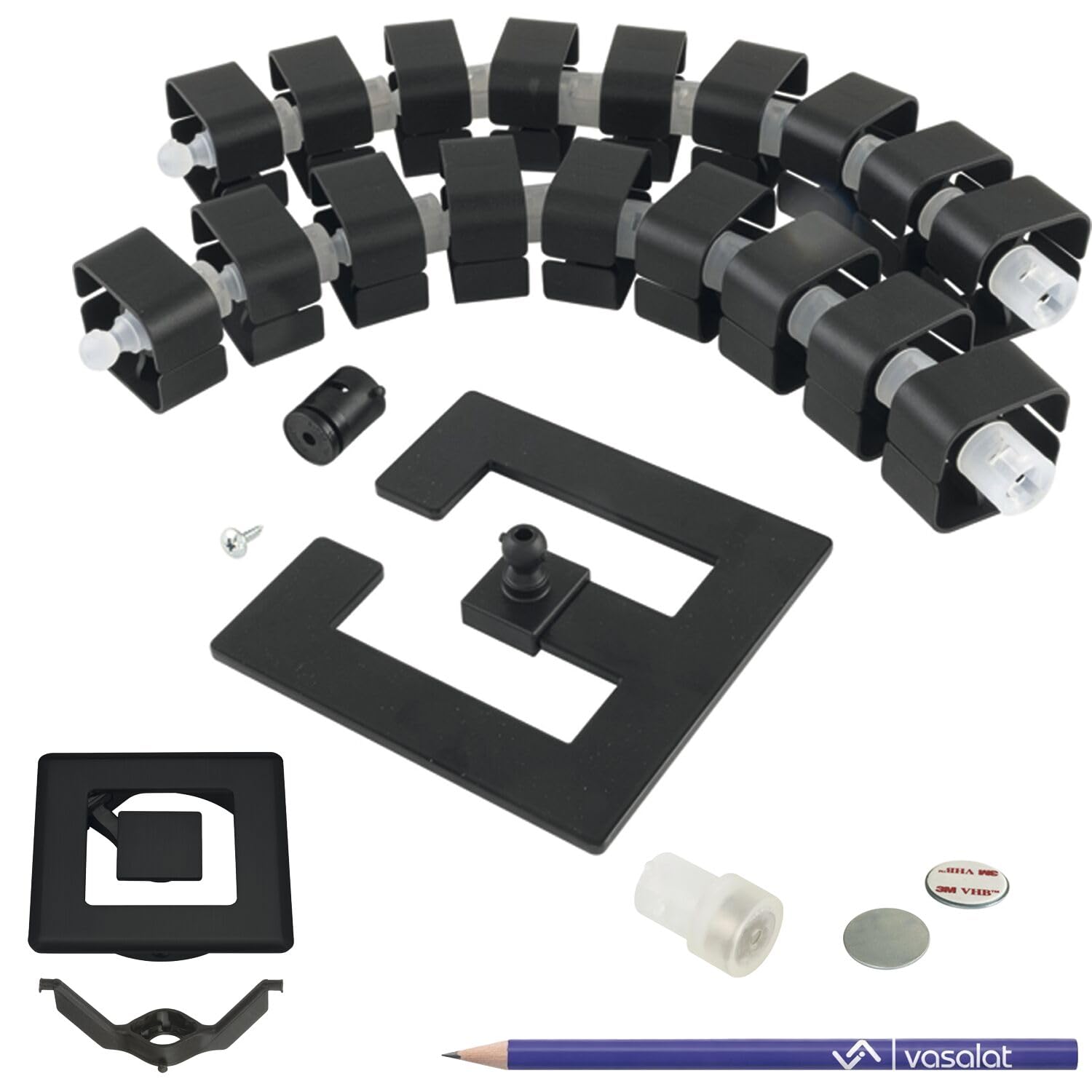 vasalat Orbit, scrivania per la gestione dei cavi, set completo con passacavi 90 x 90 mm + canalina magnetica per cavi + clip di montaggio + magneti neri, lunghezza 580-750 mm