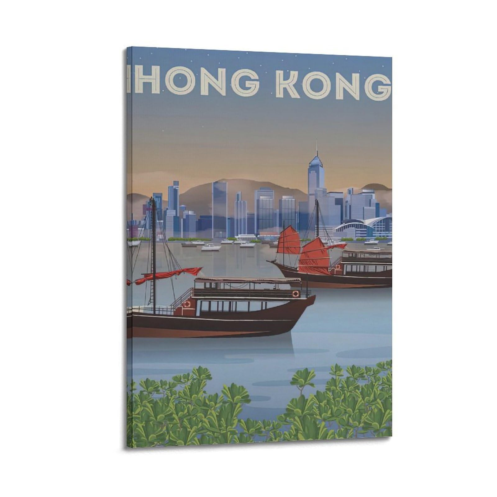 DLJGDS Retro Landscape Poster Illustration Hong Kong Decorative Painting Canvas Wall Posters And Modern Family Bedroom Decor 08x12inch(20x30cm)