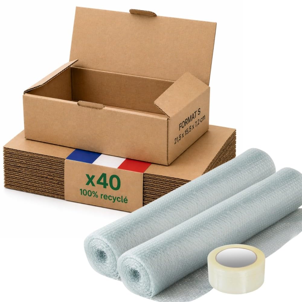 Boite carton emballage colis S Life Pack lot de 40 avec bulles et adhésif pour format A6