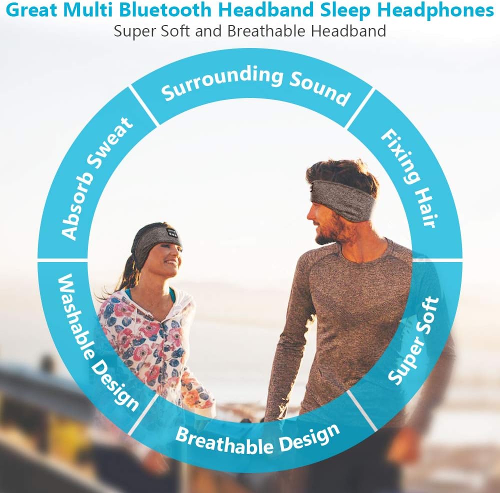 Sleep Headphones Bluetooth Headband,Upgrage Soft Sleeping Wireless Music Sport Headbands, Long Time Play Sleeping Headsets with Built in Speakers Perfect for Workout, Running, Yoga (Gray) : Electronics
