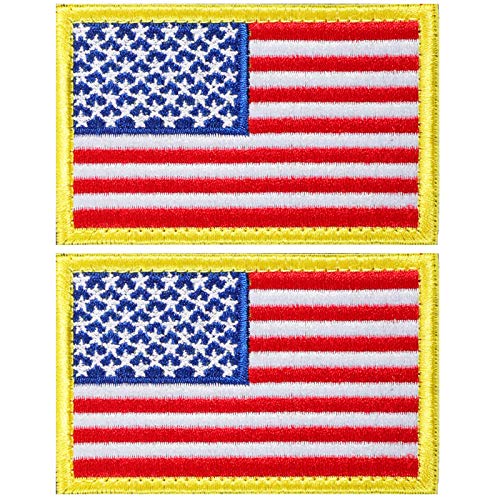 2 Pieces Tactical USA Flag Patch American Flag US United States of America Regular and Reverse Military Uniform Emblem Patches (Gold Border - 2 Packs Regular)