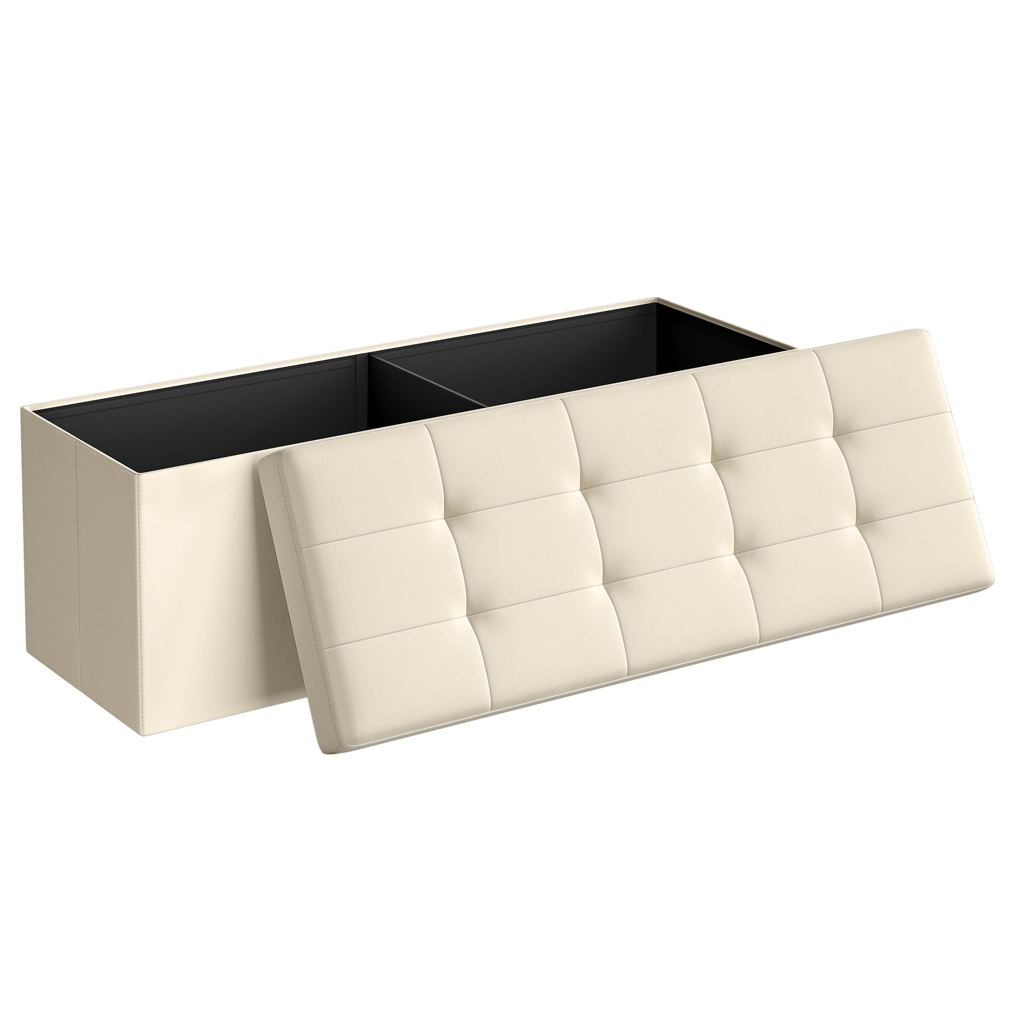 SONGMICS 43 Inches Folding Storage Ottoman Bench, Storage Chest, Foot Rest Stool, Bedroom Bench with Storage, Beige ULSF77BE
