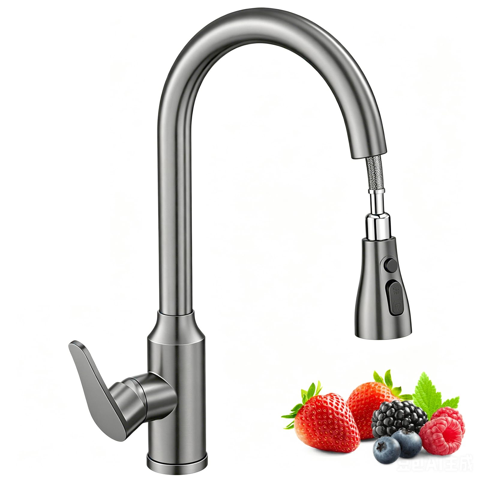 Kitchen Mixer Tap with Pull Out Sprayer, 3 Spray Modes, High Arc 360° Swivel Sink Tap, Gunmetal Grey Stainless Steel Tap with Extendable Hose for Farmhouse, RV, Laundry, Bar, Camper & Commercial Use