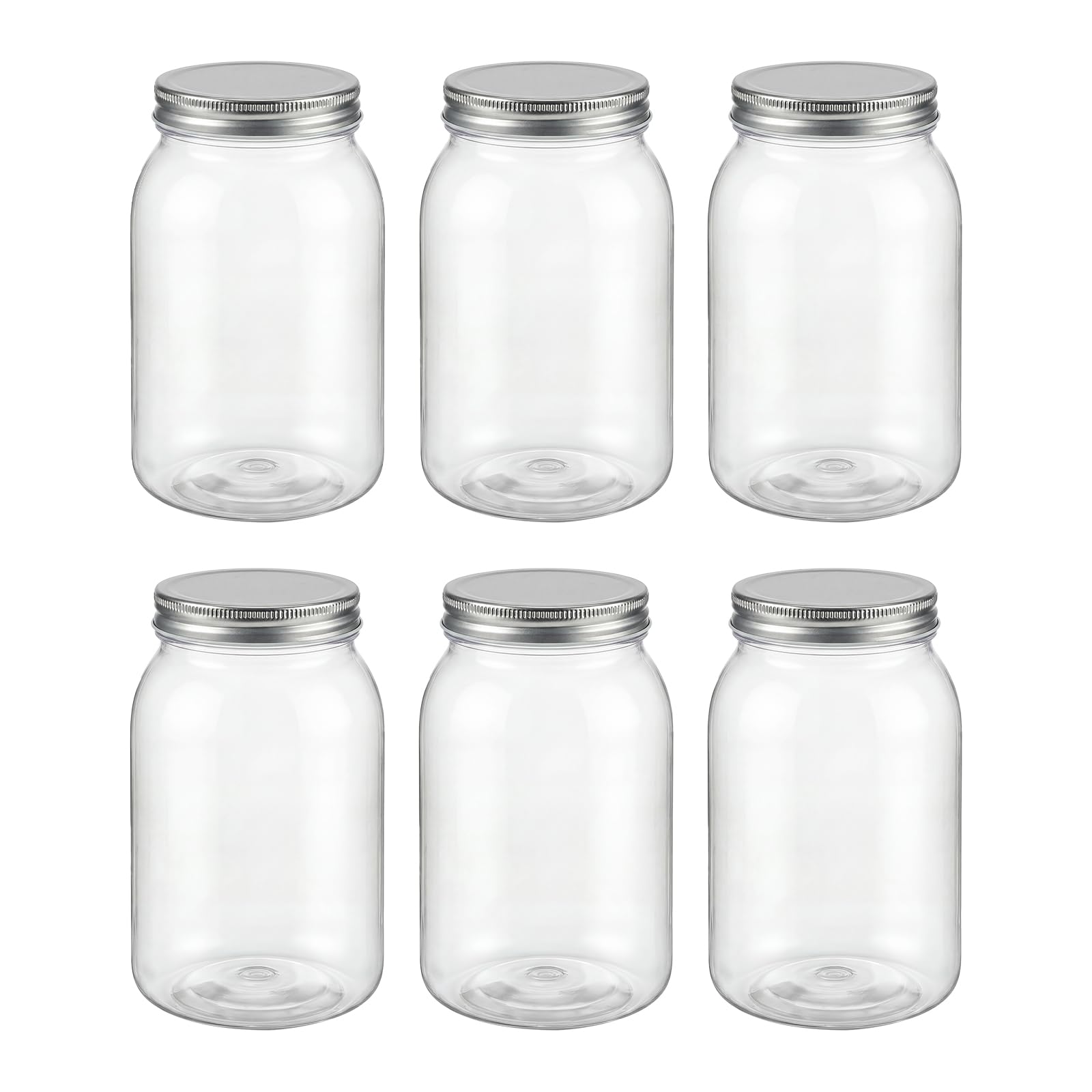novelinks Lot de 6 bocaux hermétiques en plastique transparent sans BPA pour garde-manger, épices, collations, cuisine et salle de bain, 946,2 g (argent)