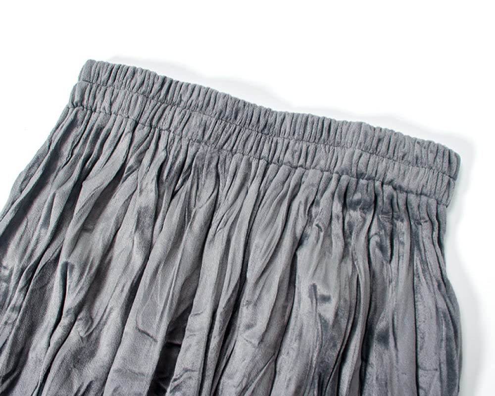 Faldas para Mujer Cintura Elástica, Falda Ruch Elástica De Terciopelo Dorado Faldas Plisadas Acampanadas para Mujer Faldas Midi para Mujer Falda De Talle Alto F(Grey One Size)