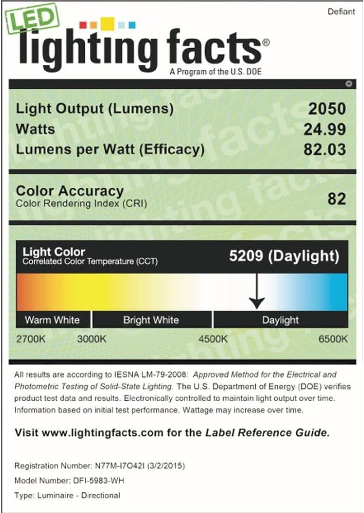 LED Lighting Facts label for Defiant Security Light