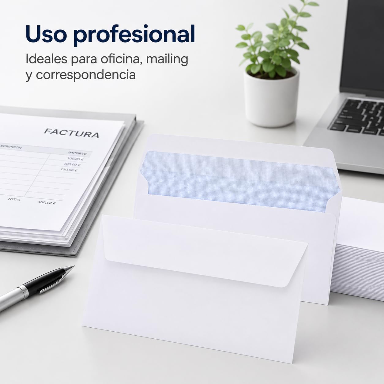 Pack 500 Sobres de Papel Blanco Americano 225x115mm | Formato DL | Cierre Adhesivo | Papel Resistente | Para Cartas Facturas Documentos y Envíos Profesionales