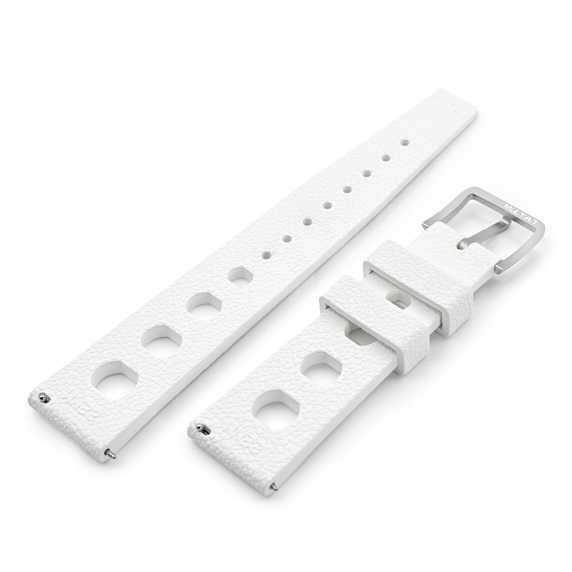 MiLTAT 20 mm FKM36 Uhrenarmband aus Gummi mit großen Löchern, Rallye-Schnellverschluss, gebrochenes Weiß
