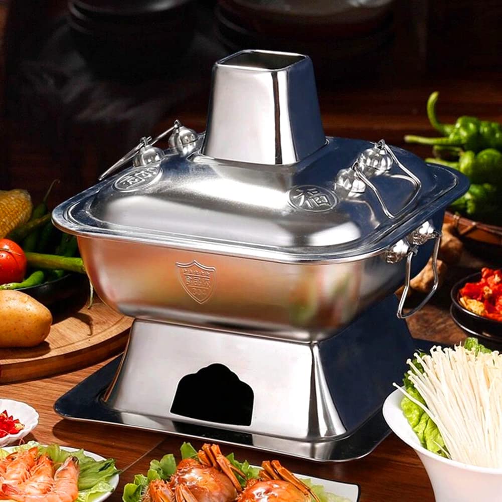 INUUXLG Traditional Chinese Copper Hot Pot, Shabu Shabu Hot Pot Vintage Copper Shabu Pot Pan 304 Stainless Steel Chinese Hot Pot Cooker with taurant Party Cookw