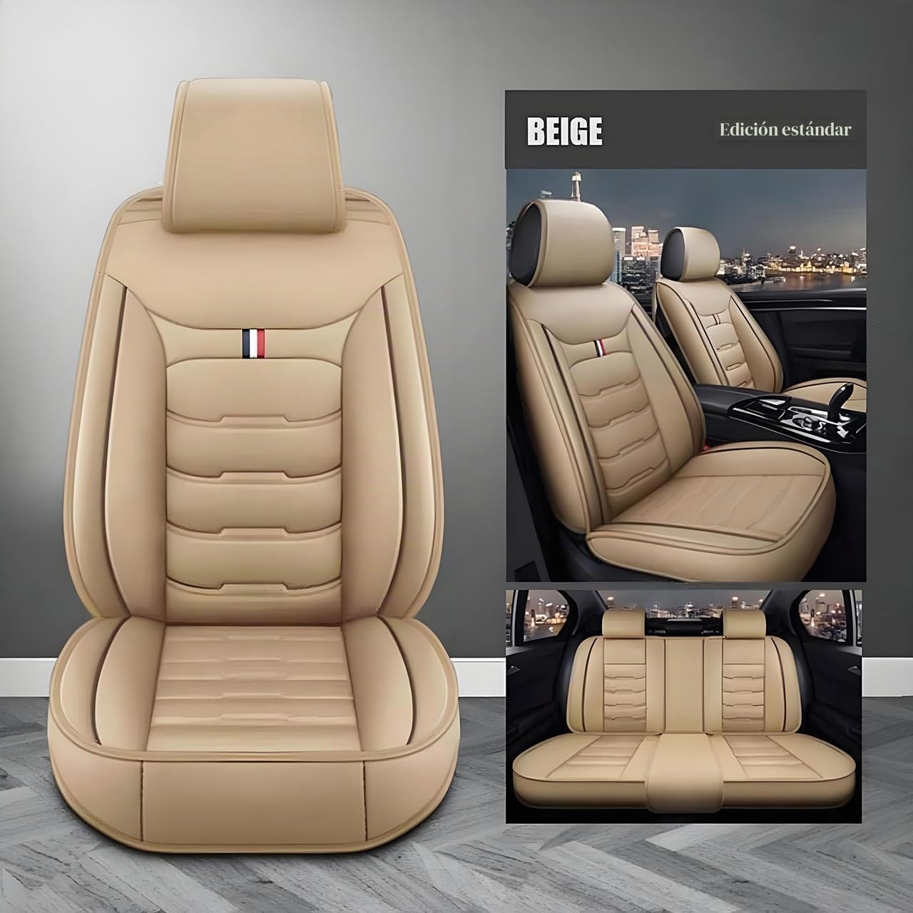 Coche Juegos Cubreasientos Universal para Mini R50 R56 F55 F56 R52 R53 R57 F57 JCW/One/One D/Cooper,Cuero Delanteros Traseros Fundas Asiento Completo Protectores Cómodo Accesorios,B/Beige