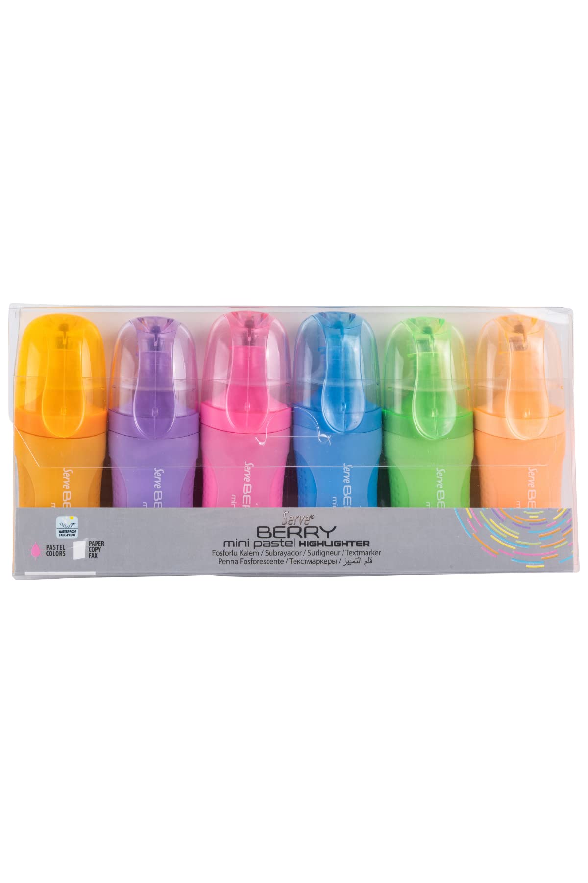 Serve Berry Mini Fosforlu Kalem, Pastel Renk, 6'Lı, Karışık