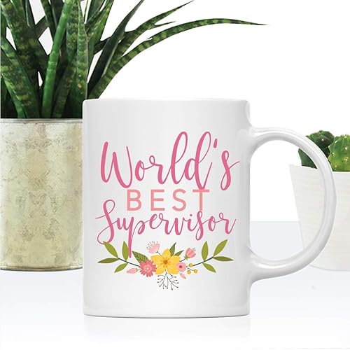 Miniatura 2 de Andaz Press Taza de café de 11 onzas, mejor supervisor del mundo, diseño floral rosa, paquete de 1, hermosas ideas únicas para cumpleaños, Navidad,