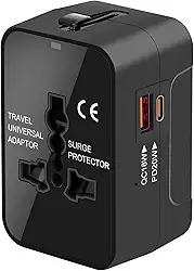 Adaptador de viagem, adaptador universal de viagem mundial tudo em um adaptador de tomada CA de parede carregador de parede com duas portas de carregamento USB para EUA UE Reino Unido AUS celular