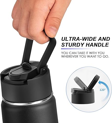 Miniatura 7 de koodee Paquete de 2 botellas de agua con popote, de 18 onzas, botella de agua de acero inoxidable con aislamiento de doble pared con funda, sin BPA