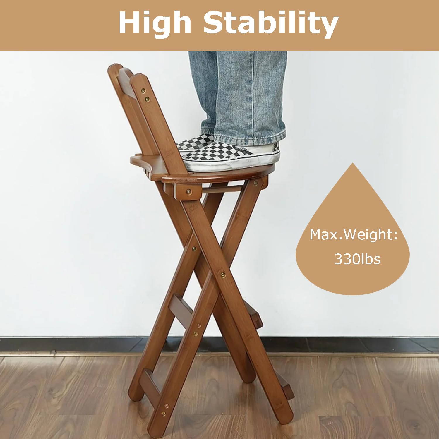 Bamboo Bar Folding Chair Counter Height Portable Bar Bamboo