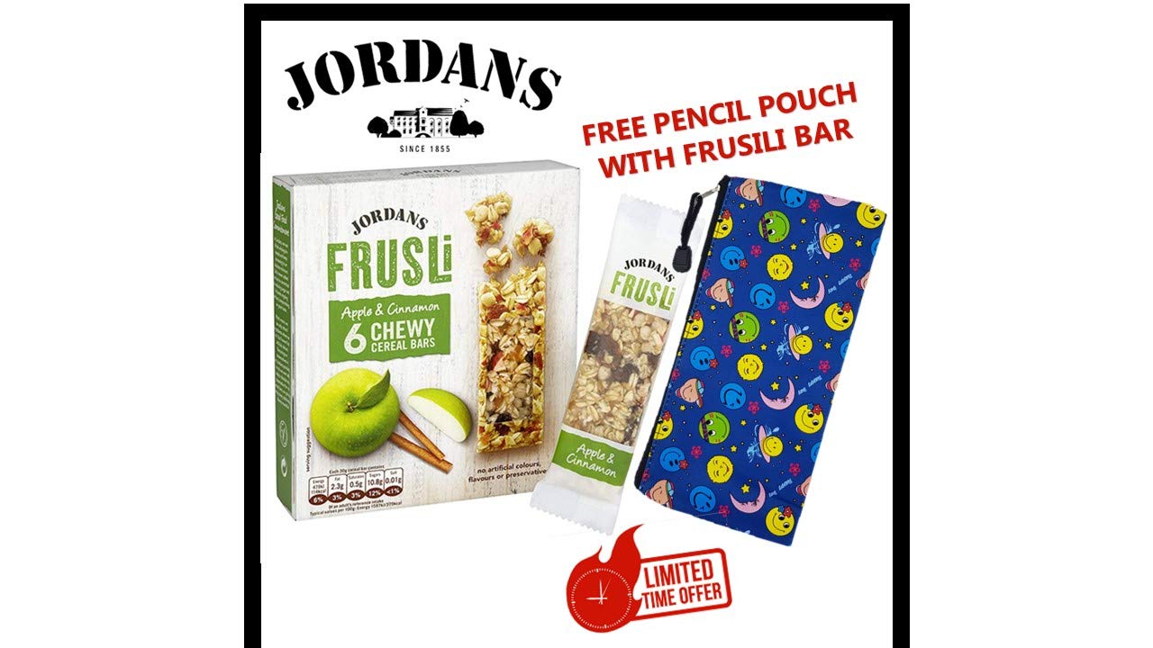 JordansApple & Cinnamon Frusli Bar 30 gms Pack of 6 With Free Pencil Pouch