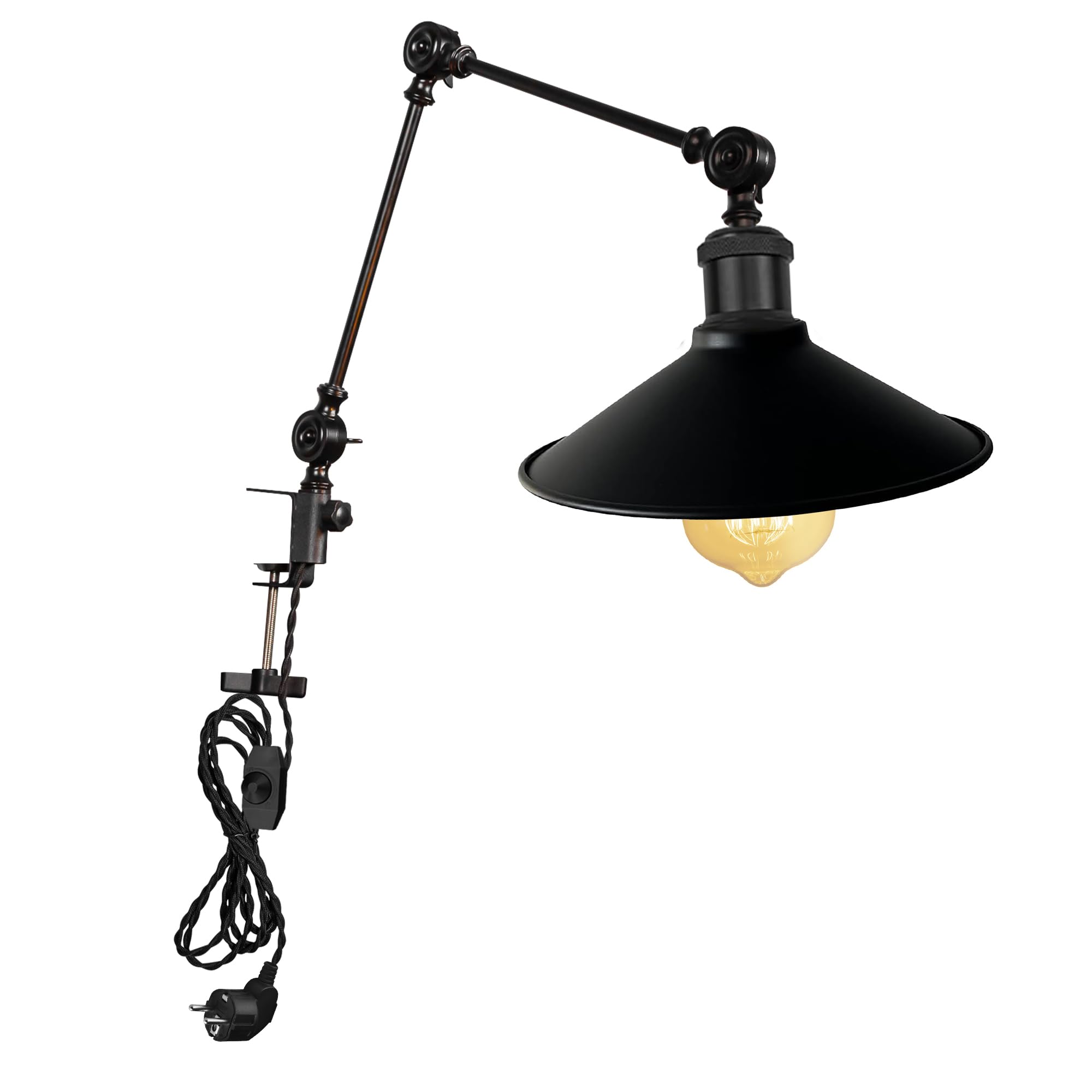 Lampada a morsetto retrò, 1 confezione di lampada da lettura con cavo da 2,5 m, dimmerabile, lampada da comodino, lampada da scrivania per ufficio, uso domestico, attacco E27 DZ0144