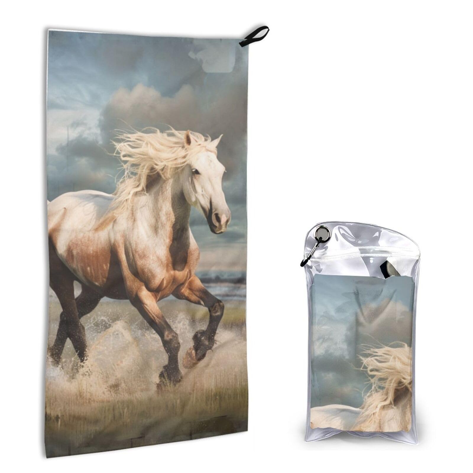 BWWHCCTI Quick Dry Hand Towel With Bag - Horses Printed Super Absorbent Face Cloth Microfiber Travel Sports Towels 40x80cm