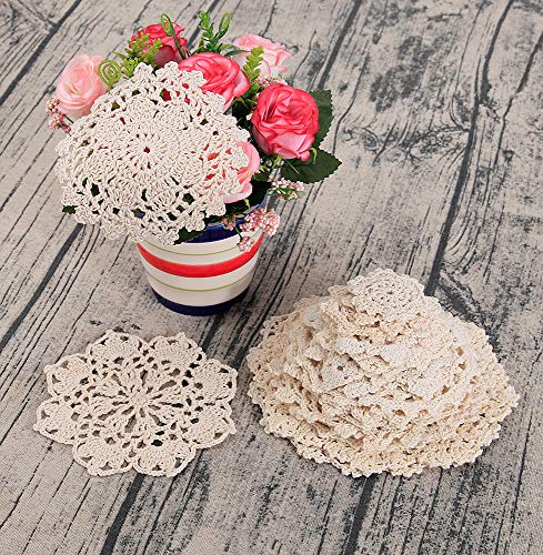 100% Cotton Handmade Crochet Doilies Cup Mat Pad Coaster 24 Vintage Crochet Motifs 2-7 inches Beige - Thumbnail 6