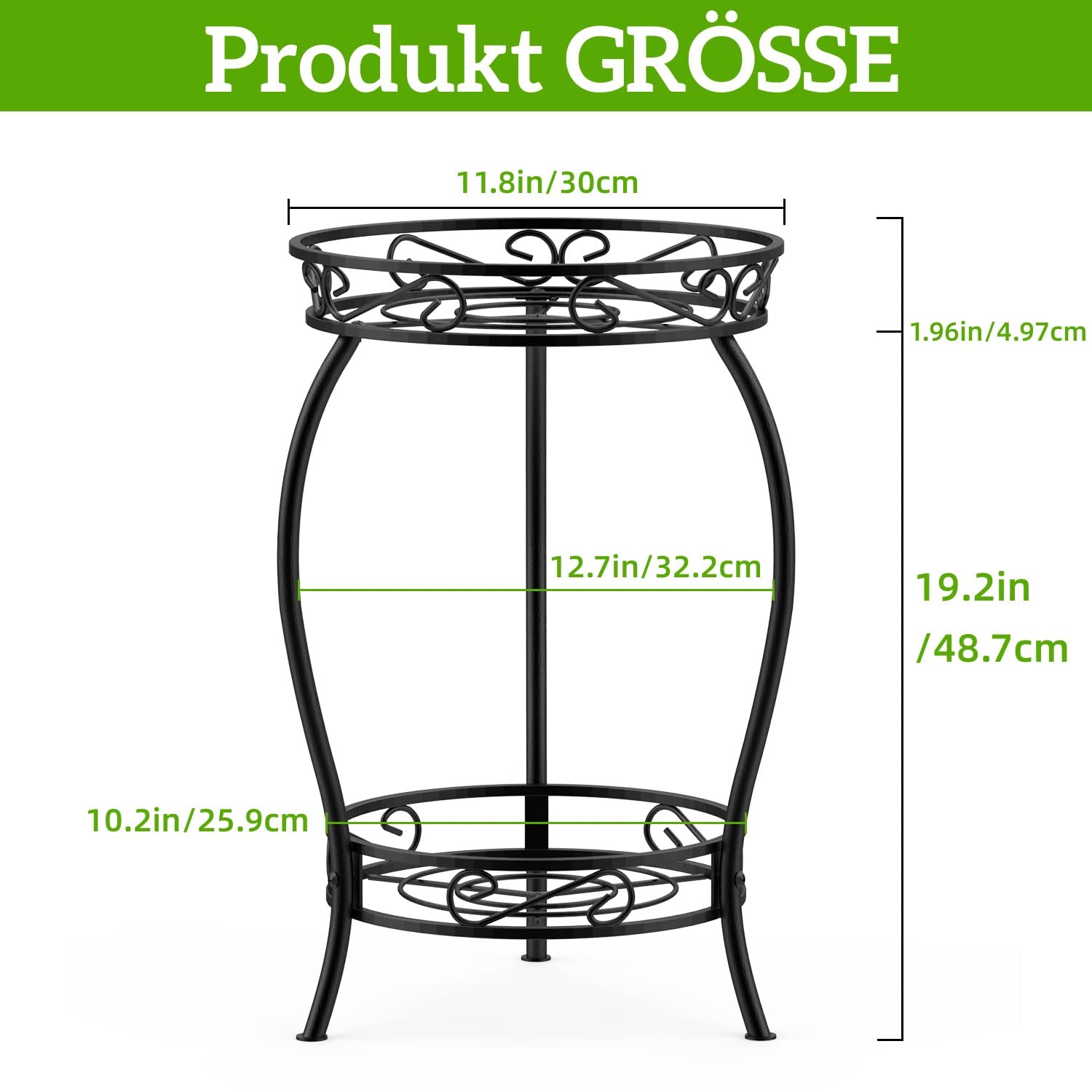 Bomclap Pflanzenständer aus Metall, 48cm Blumenständer Pflanzenständer, 2-stufige Blumentopf Ständer Blumentopfhalter für Drinnen & Draußen, Schwarz