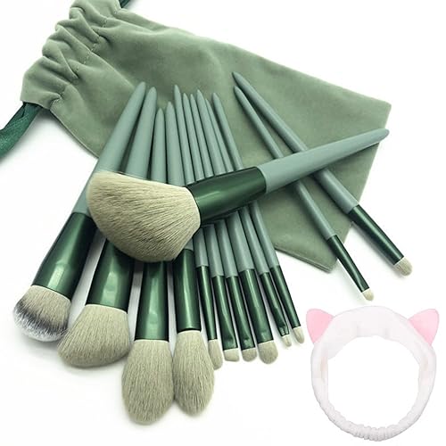 Juego de 13 brochas de maquillaje, base de maquillaje, correctores de polvo, sombras de ojos, brocha de maquillaje, con bolsa de regalo (verde)