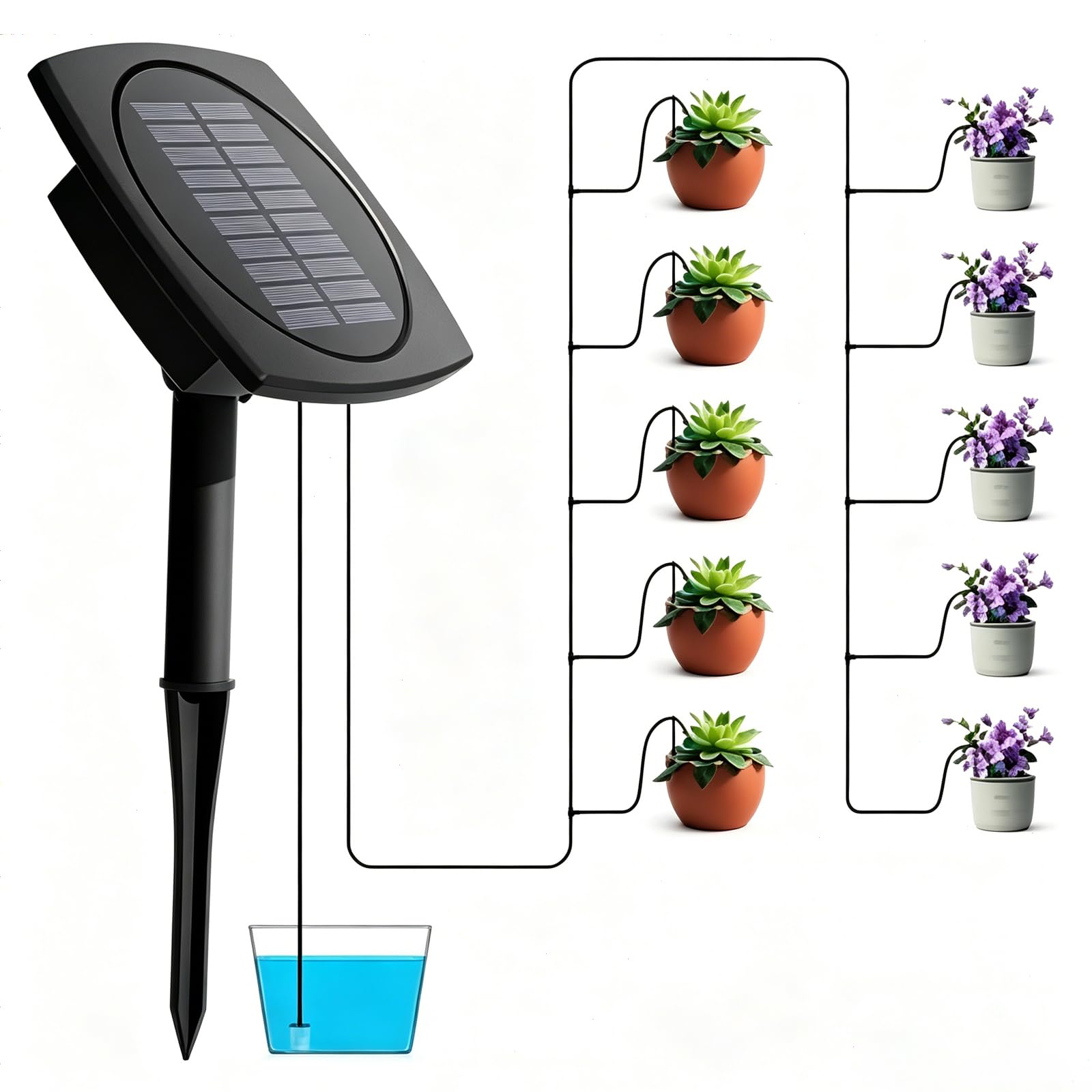 Sistema di irrigazione solare – Giardino balcone irrigazione automatica con 12 modalità & 15 m tubo e valvola di ritegno, irrigazione a goccia solare per giardino, balcone, serra, aiuola rialzata