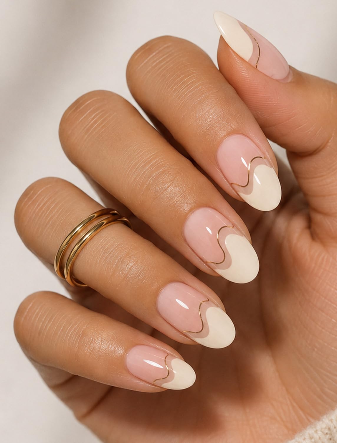 Semi Cured Gel Nail Strips, Irregular French, Gold Line 20pcs Gel Nails Sticker UV for Home Nails DIY