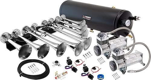 Vixen Horns OCTOPOD - Kit de bocina de tren para camiones/coche/semi. Sistema completo a bordo, compresor de aire dual de 200 psi, tanque de 3