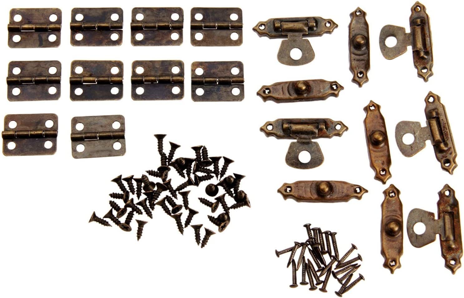 Antiguo Retro cerrojo hebilla gancho ojo pestillo, 10 piezas bronce muebles gabinete bisagras + 5 piezas de joyería caja de madera caja interruptor hebilla puerta pestillo hierro Retro Hardware acceso