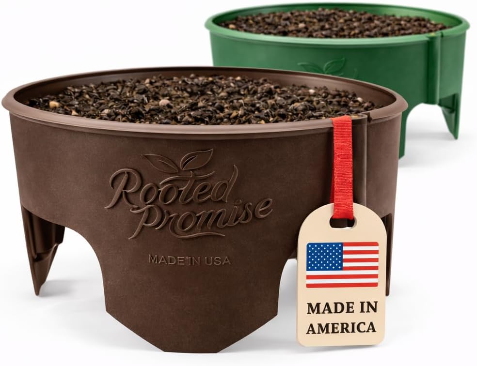 12 Inch Wrap-Around Adjustable Planting Grow Rings | 12 Pack | Brown | Install Around Existing Plants | Square Foot Gardening | Trimmer Protection and Mulch Barrier | Heavy Duty | Made in USA