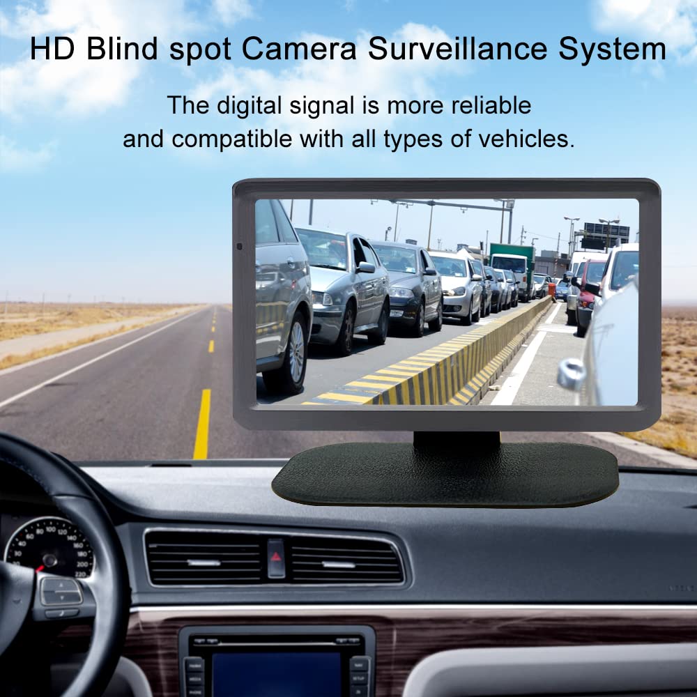 Seitenansichtkamera 7 Zoll HD Überwachungssystem, IP68 Wasserdicht Toter Winkel Kamera HD LCD Bildschirm Einparkhilfe-System und Linke oder Rechts Nachtsicht Rückfahrkamera Schwarz
