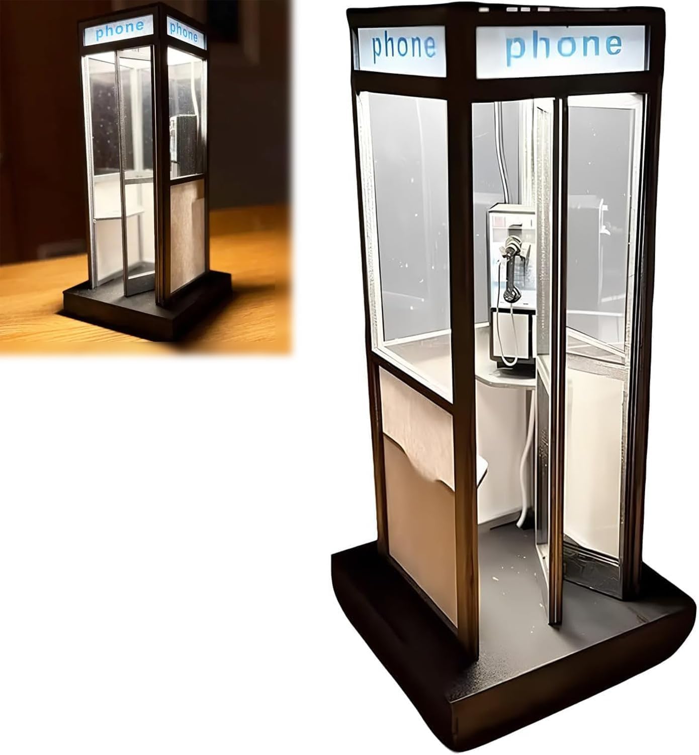 Photo 1 of **DOOR IS OFF***Depehelp Retro Vintage Tall Phonebooth Lamp Red Telephone Booth LED Night Light Mini Street Table Lamp for Bedroom Office Desk Warm Ambient Glow Nostalgic British Desk Decor