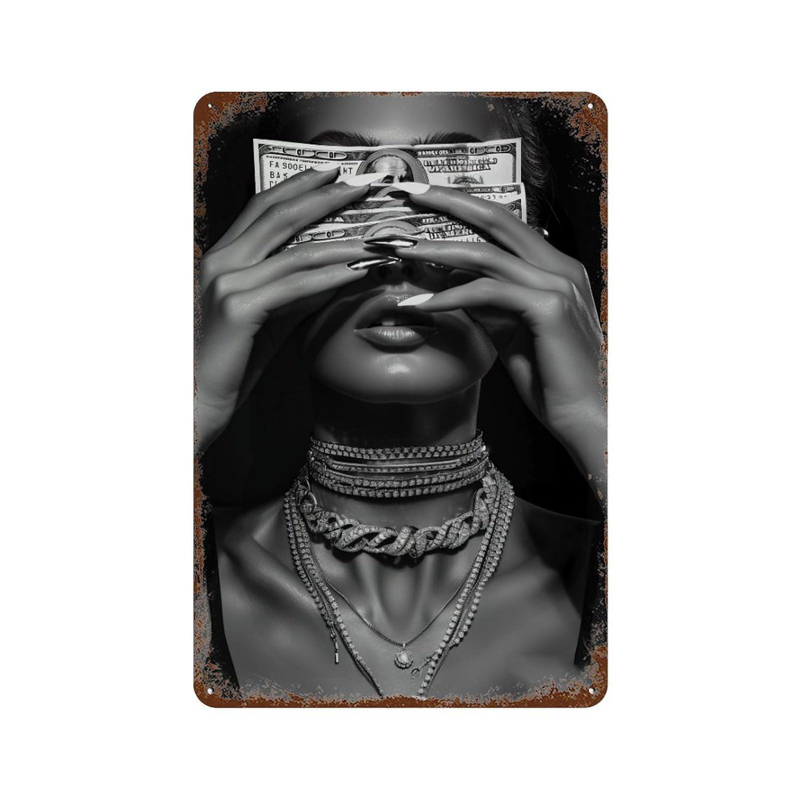 FHUYEURHRY Money Face Woman Black And White Wealth 04 Wall Decor Retro Iron Vintage Art Metal Tin Sign Poster Modern Home Cofffee Club Art Bar Shop Decorations Style-20 30x20cm