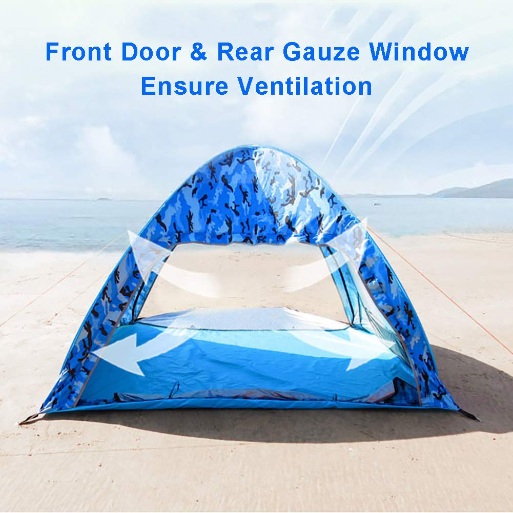 Tente De Plage Abri Solaire Pop Up,Rapide à Installer Ombre De Plage Plancher étendu Fenêtre Arrière,Anti UV Protection UPF 50MD Abri De Plage 3-4 Personne