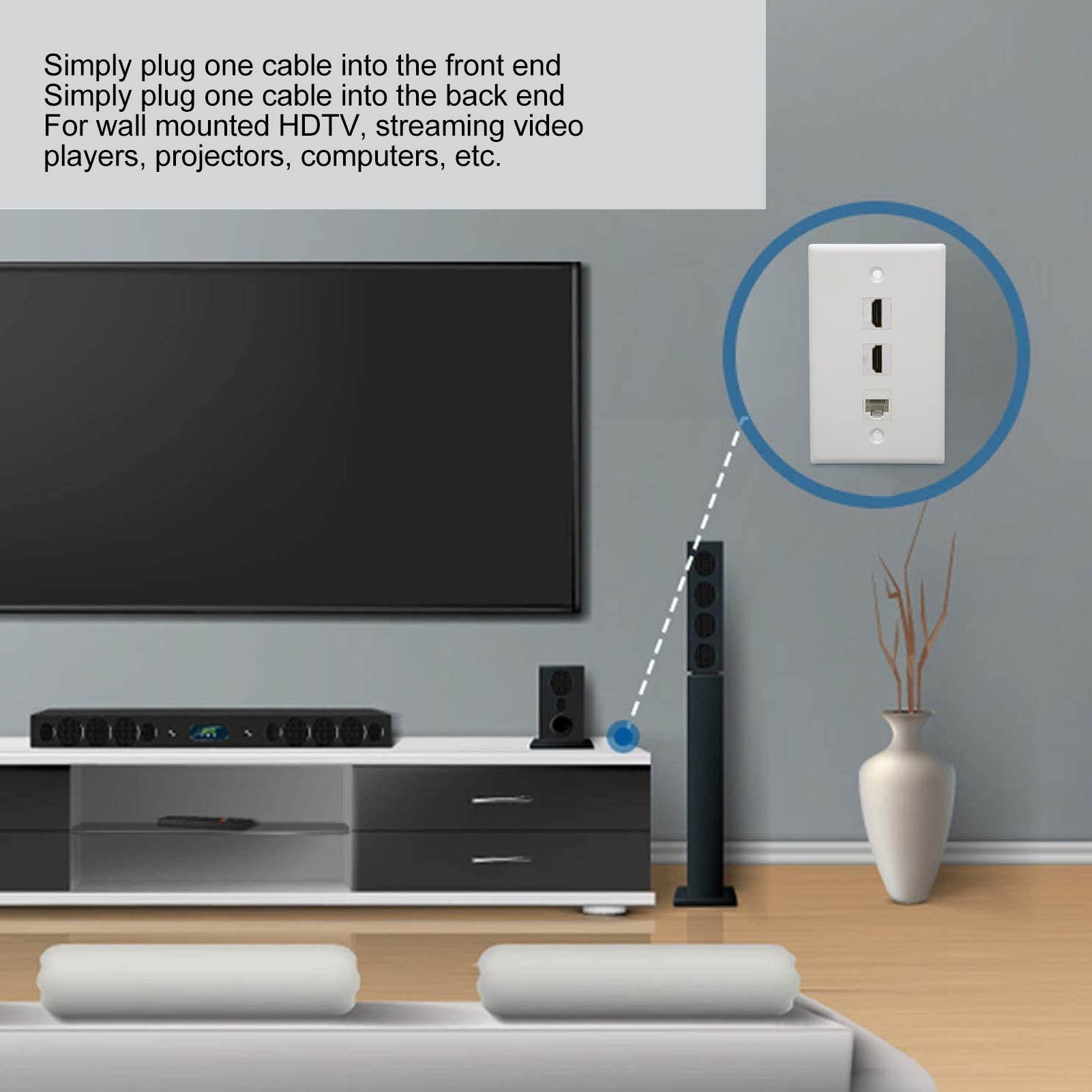 Goshyda Piastra da Parete Ethernet HDMI, Jack Keystone RJ45 Cat6 e 2 Jack Keystone Multimediali HD 4K, Piastra da Parete Ethernet Senza Saldatura per Proiettore HDTV