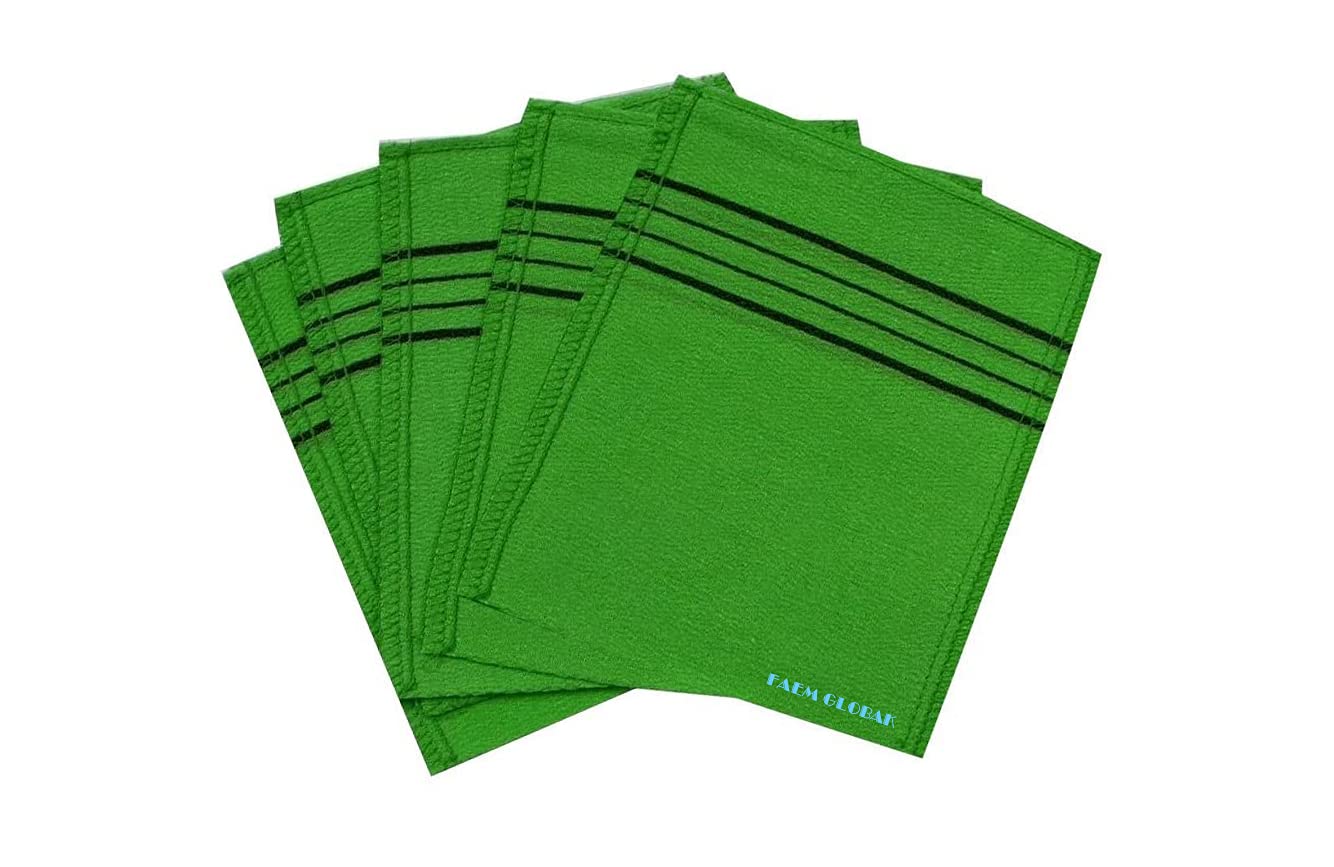 Faem Grobal Korean Italy Towel Exfoliating Bath Washcloth 5 Pcs (Green)