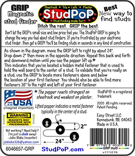 Studpop"Grip" Magnetic Stud Finder.yellow.find Metal Fasteners Holding The Wall Board To The Studs.3/4" Diam Moving Magnet Provides Both An Audible Click And A Visual Movement When Fastener Is Found. #TOP7