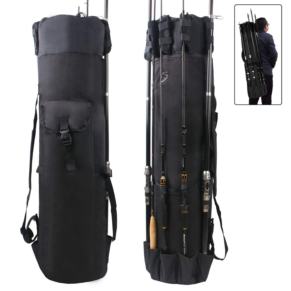 SILANON Fishing Rod Bag Pole Holder, Portable Fishing Rod Case Carrier Canvas Pole Storage Bag Travel Carry Case Waterproof Fishing Tackle Gear