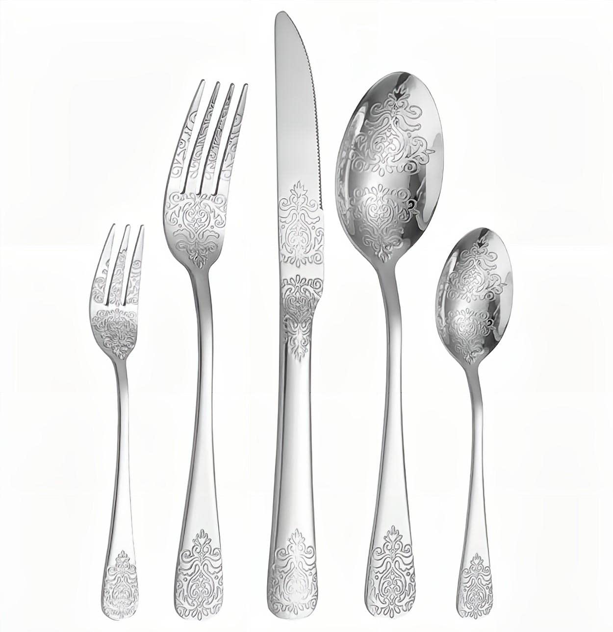 Juego de Cubiertos, Juego de Cubiertos de Acero Inoxidable, Transparente, Juego de Cuchara, Cuchillo y Tenedor, Juego de Cubiertos Impresos de 20 Piezas, vajilla de cocin