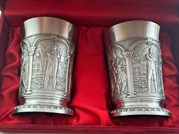 TUMASEK PEWTER97% 茶筒 Set of Four Metal Cups Made by Tumasek Pewter 97%, Singapore