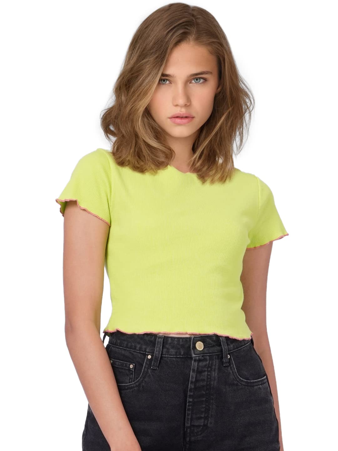 only Women's Cotton Crop T-Shirt with Scallop Hemline-picture-54
