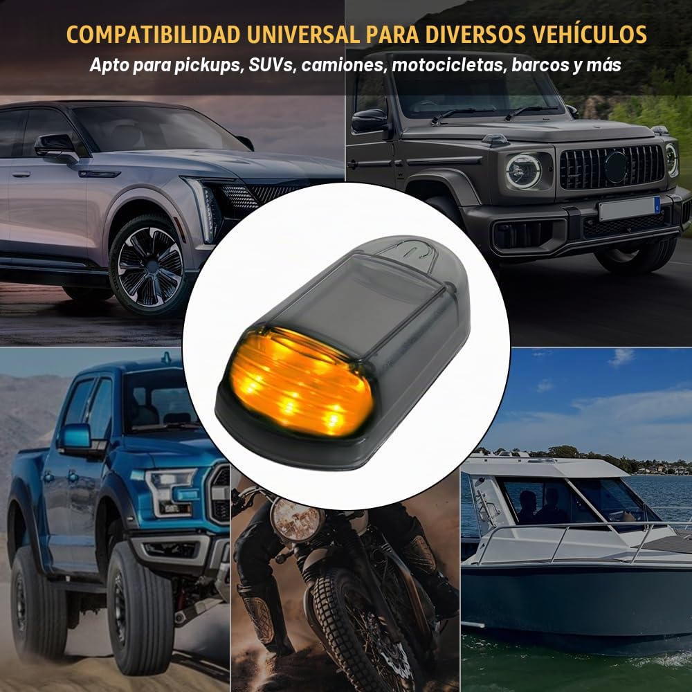 Luces LED solares inalámbricas para Cabina de Coche Riloer, luz ámbar | Luz LED solar para cabina, compatible con todo tipo de vehículos, incluidos camiones, automóviles y modelos universales.